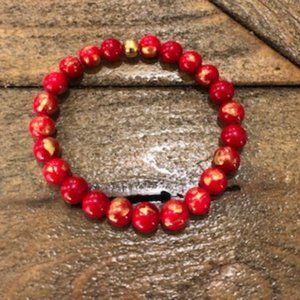 Red & Gold Mountain Jade Bead Bracelet